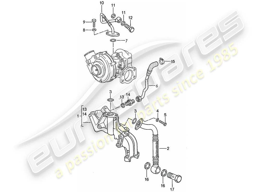 porsche 1991 (944) lubricación del motor - turbocompresor de gases de escape diagrama de piezas