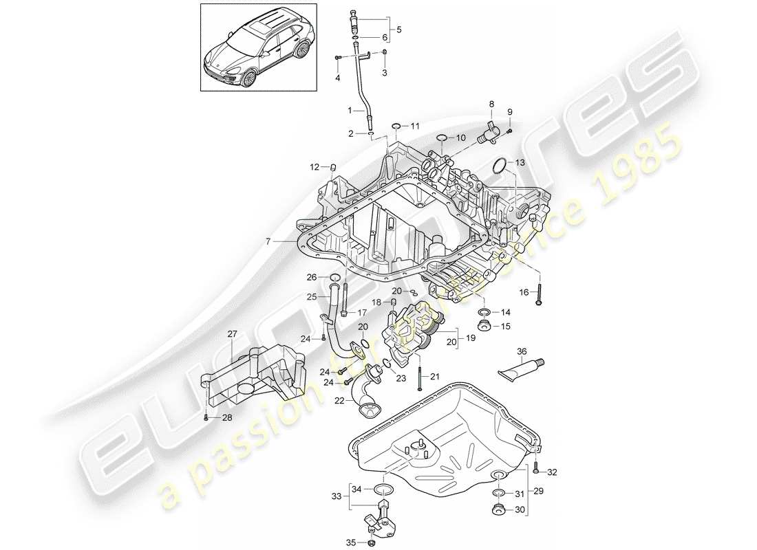 porsche 2011 (cayenne e2 92a) diagrama de piezas de la carcasa conductora de aceite