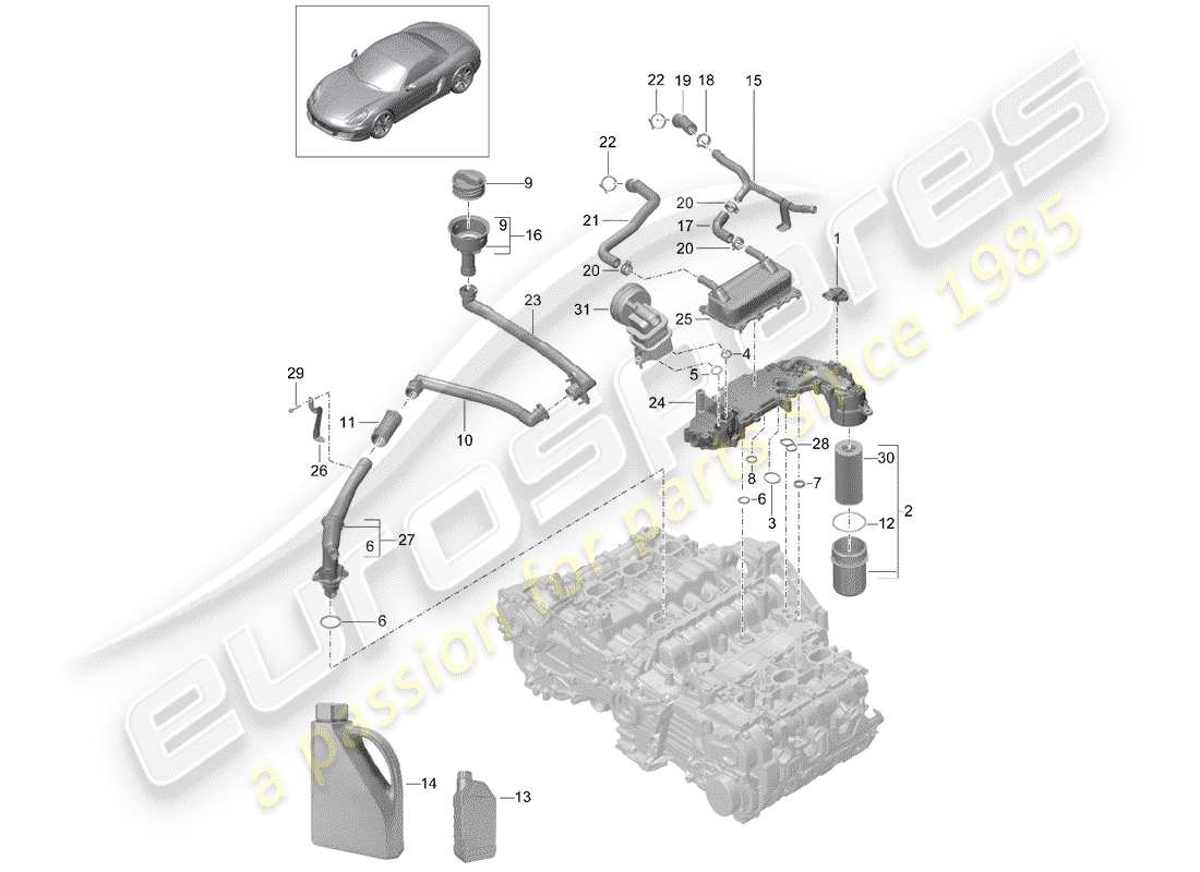porsche 2013 (981 boxster) lubricación del motor diagrama de piezas
