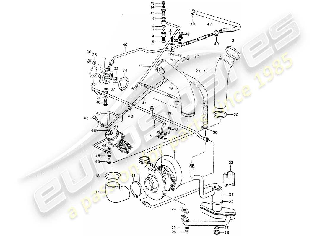 porsche 1994 (964) turbocompresor - suministro de aceite - para - turbocompresor de gas de escape diagrama de piezas