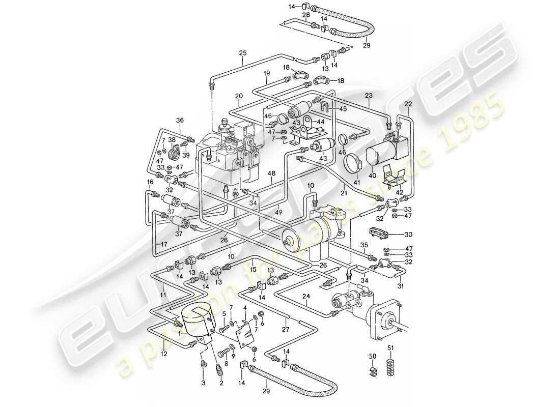 porsche 1987 (959) líneas de freno - unidad de presión diagrama de piezas