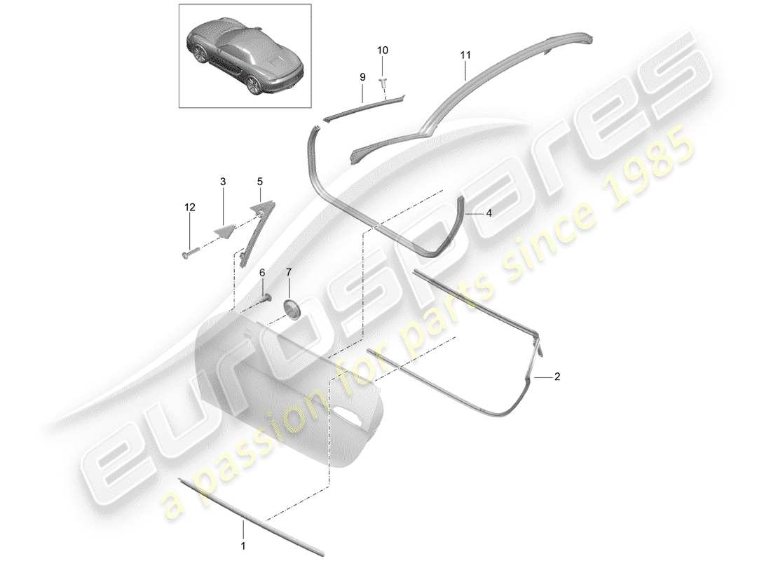 porsche 2012 (981 boxster) diagrama de piezas del sello de puerta
