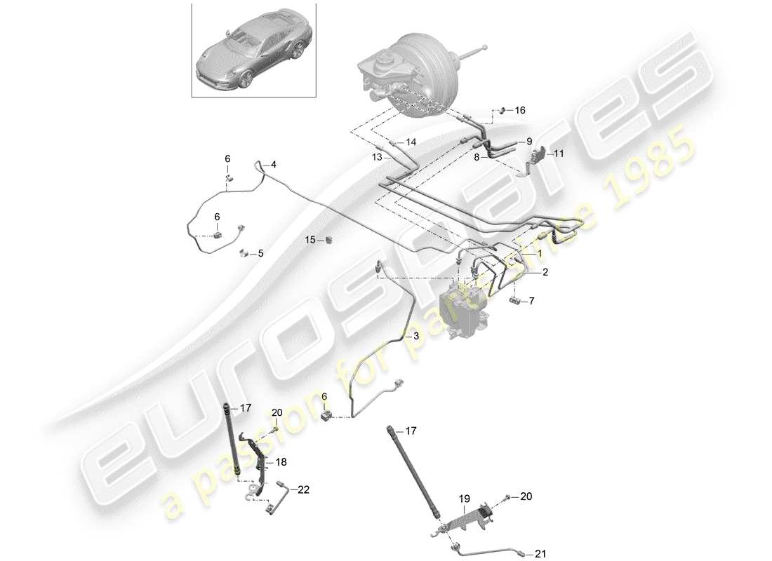 porsche 2014 (991-1 turbo) línea de freno diagrama de piezas