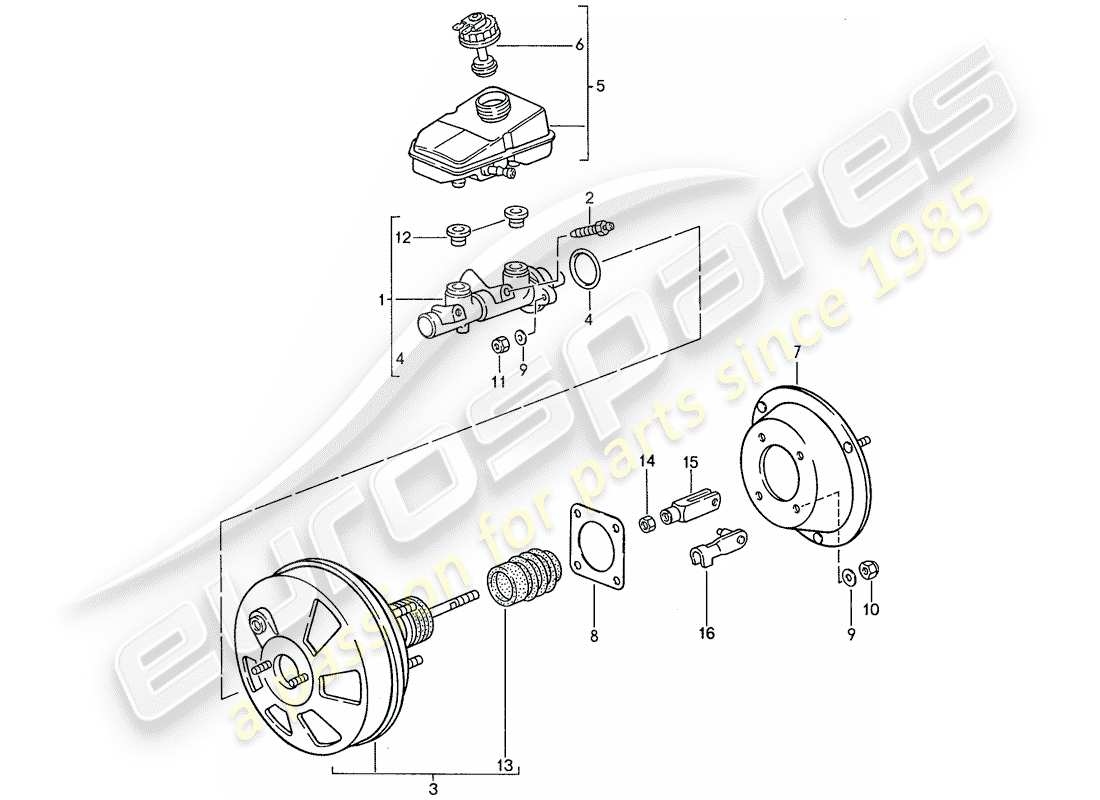 porsche 1991 (944) cilindro maestro de freno - reforzador de freno - depósito - sistema de freno antibloqueo -abs- diagrama de piezas