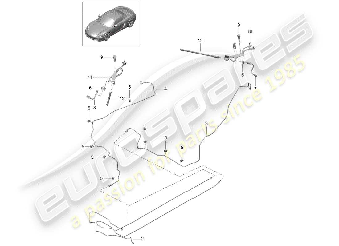 porsche 2013 (981 boxster) líneas de freno diagrama de piezas