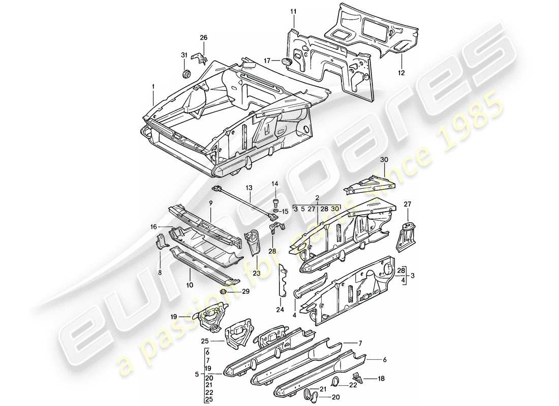 porsche 1983 (928) diagrama de piezas del extremo delantero