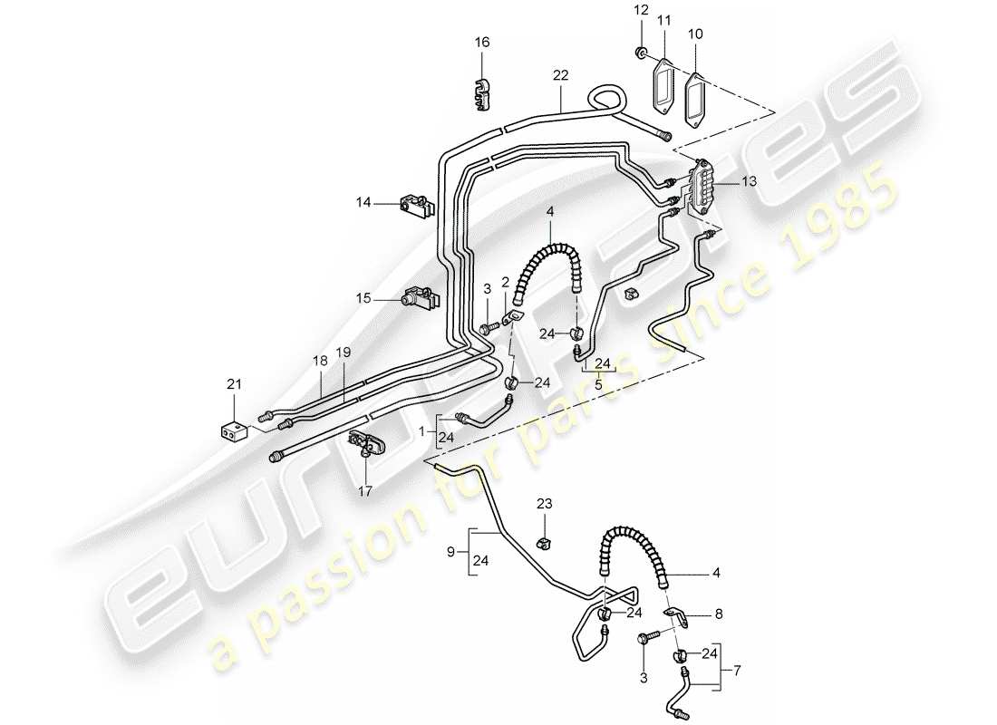 porsche 2009 997-2 turbo / gt2 diagrama de piezas de la línea de freno