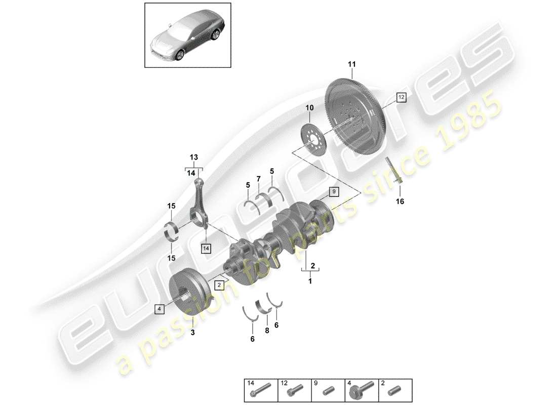 porsche 2019 (panamera 971-1) cigüeñal diagrama de piezas