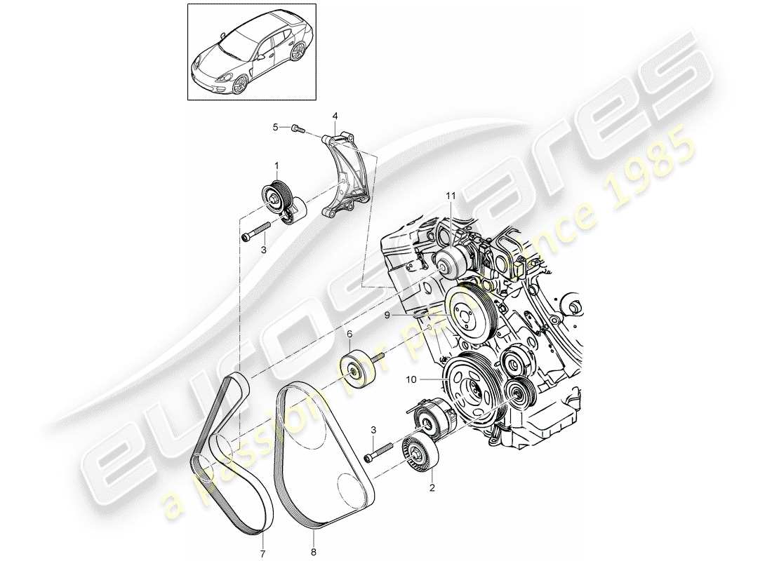 porsche 2011 (panamera 970) diagrama de piezas del amortiguador tensionador de correa