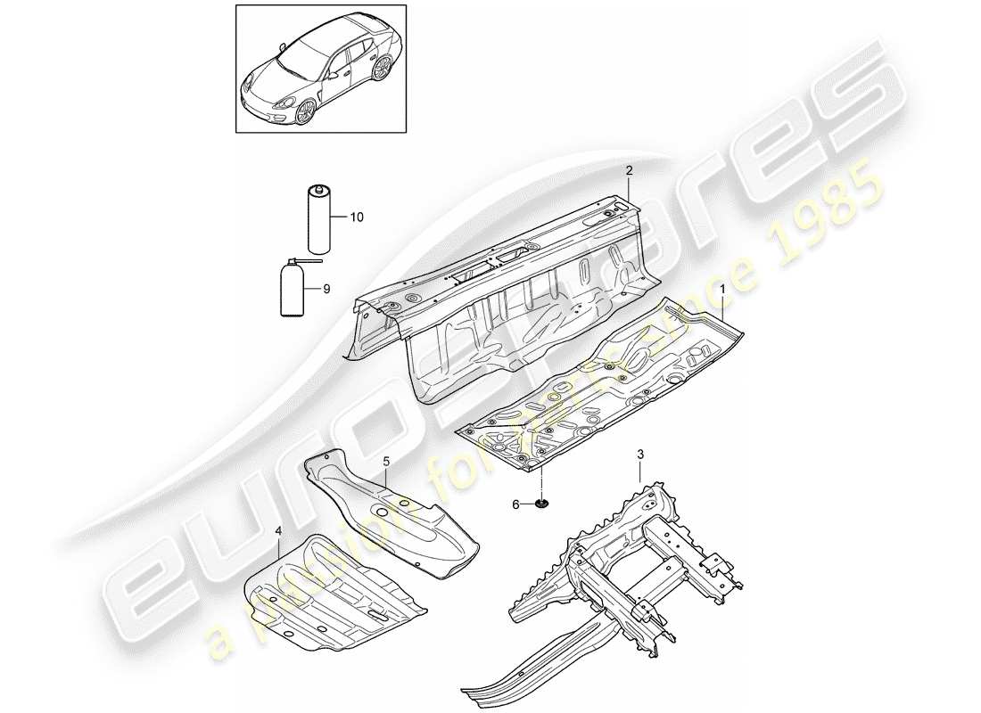 porsche 2011 (panamera 970) diagrama de piezas del piso