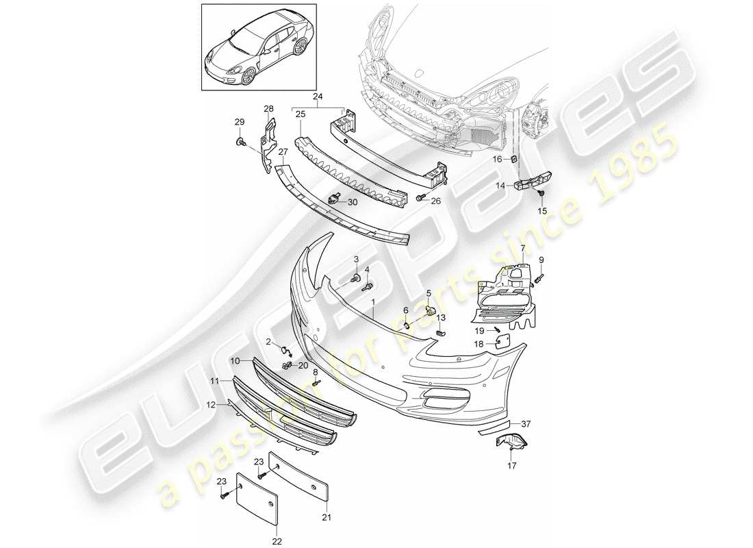 porsche 2011 (panamera 970) diagrama de piezas del parachoques