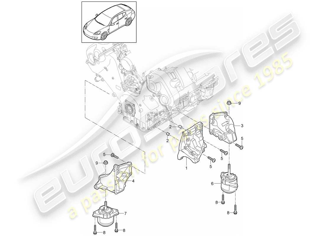 porsche 2011 (panamera 970) suspensión del motor diagrama de piezas