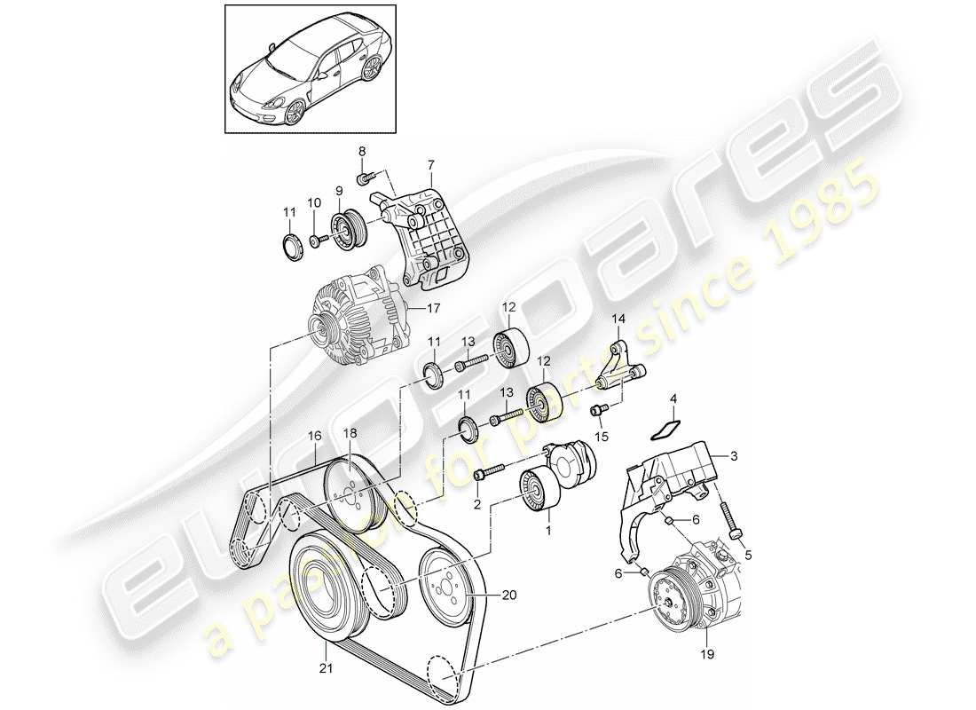 porsche 2011 (panamera 970) diagrama de pieza del tensor de correa