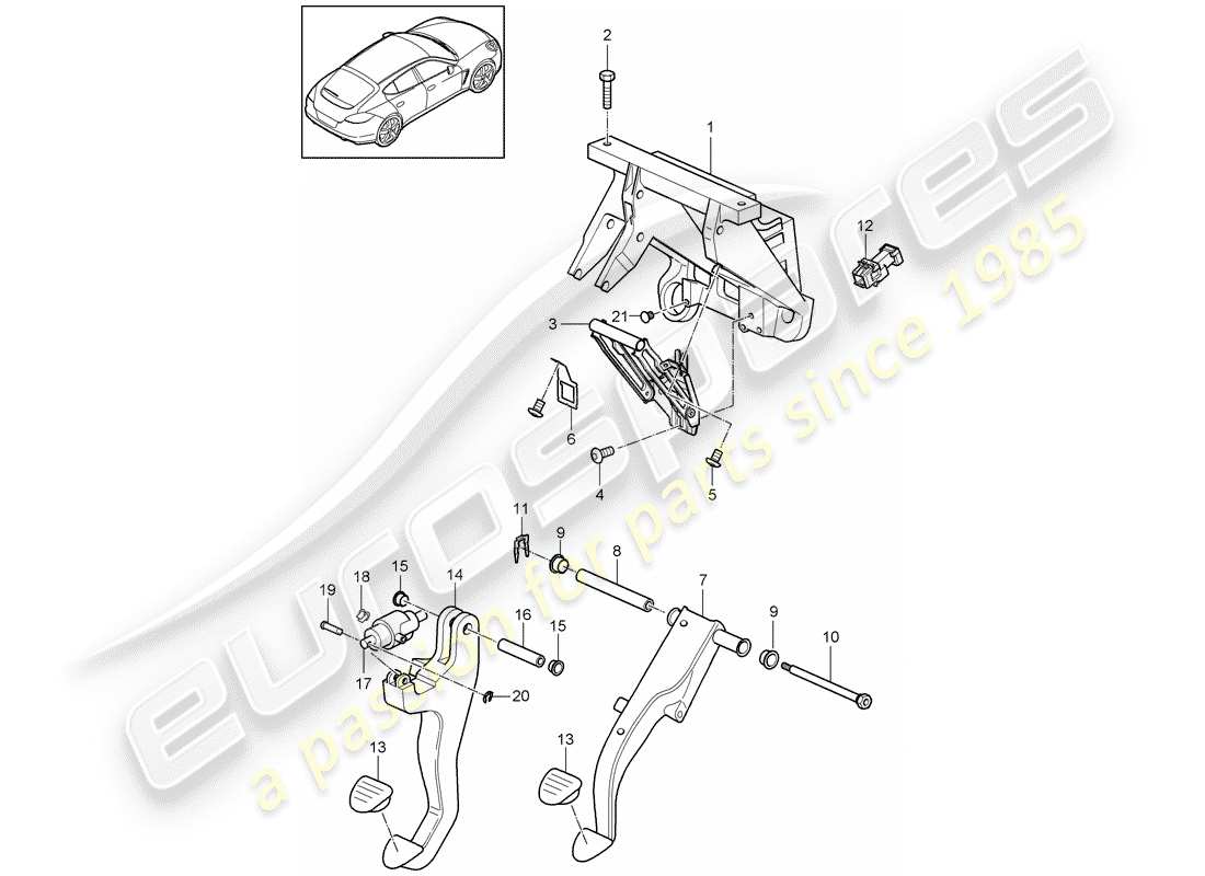 porsche 2012 (panamera 970) pedales diagrama de piezas