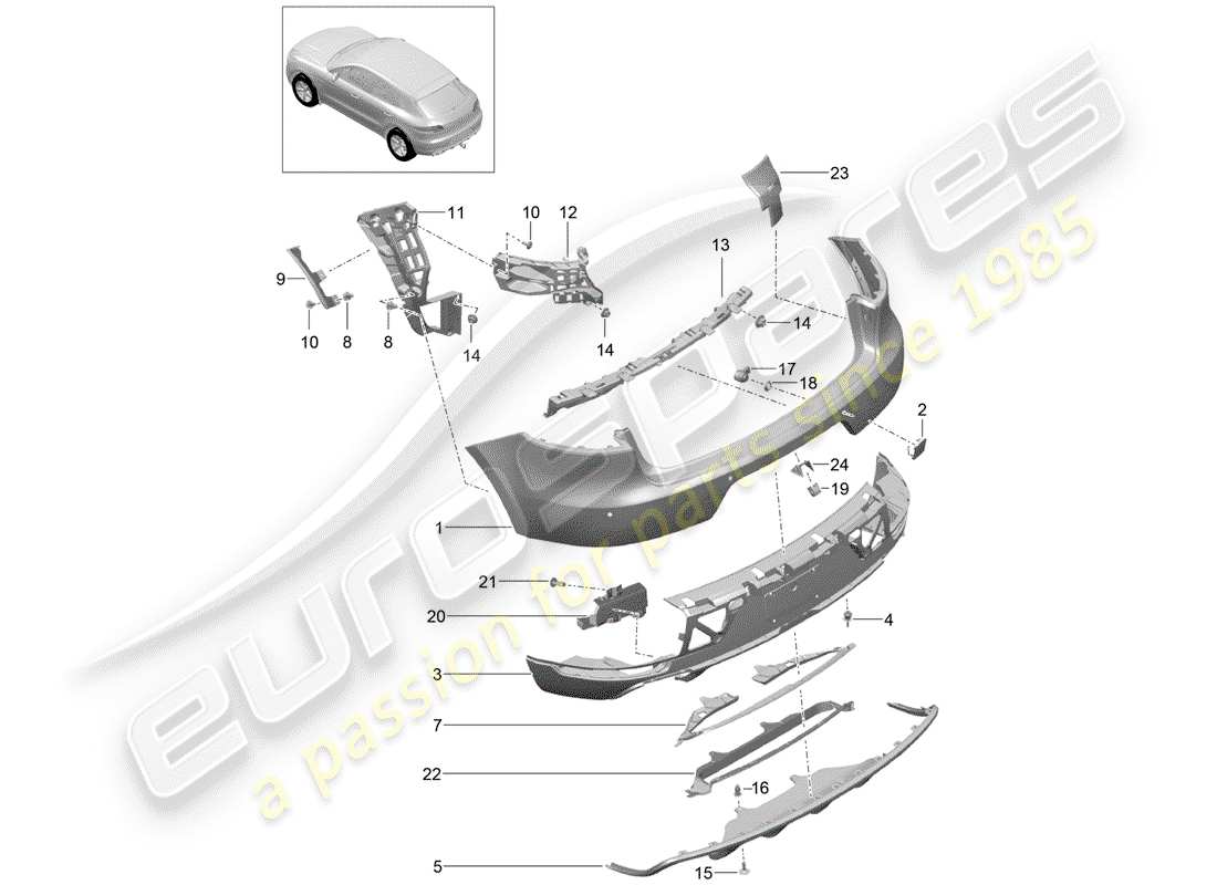 porsche 2014 (macan) parachoque diagrama de piezas