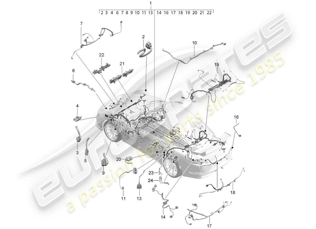 porsche 2020 (991-2 r/gt3/rs) cableando arneses diagrama de piezas