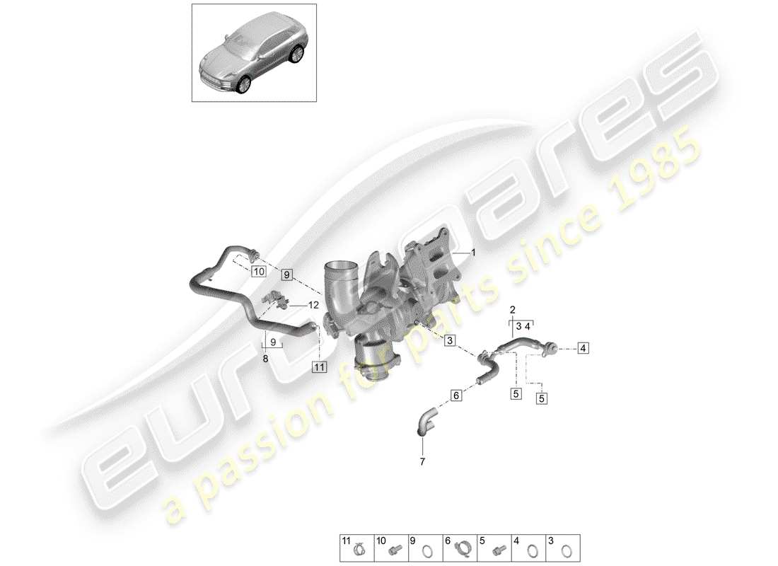 porsche 2019 (macan) refrigeración por agua para diagrama de piezas
