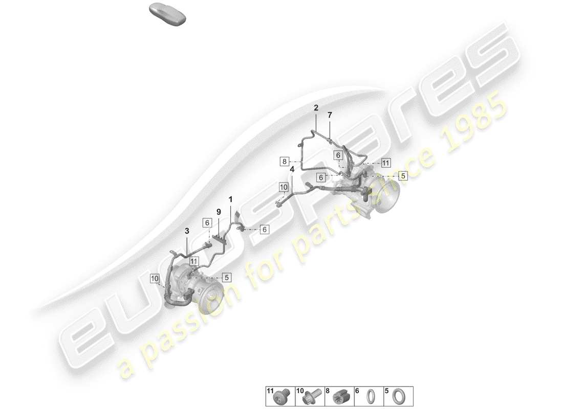 porsche 2020 (992-1) turbocompresor de gases de escape diagrama de piezas