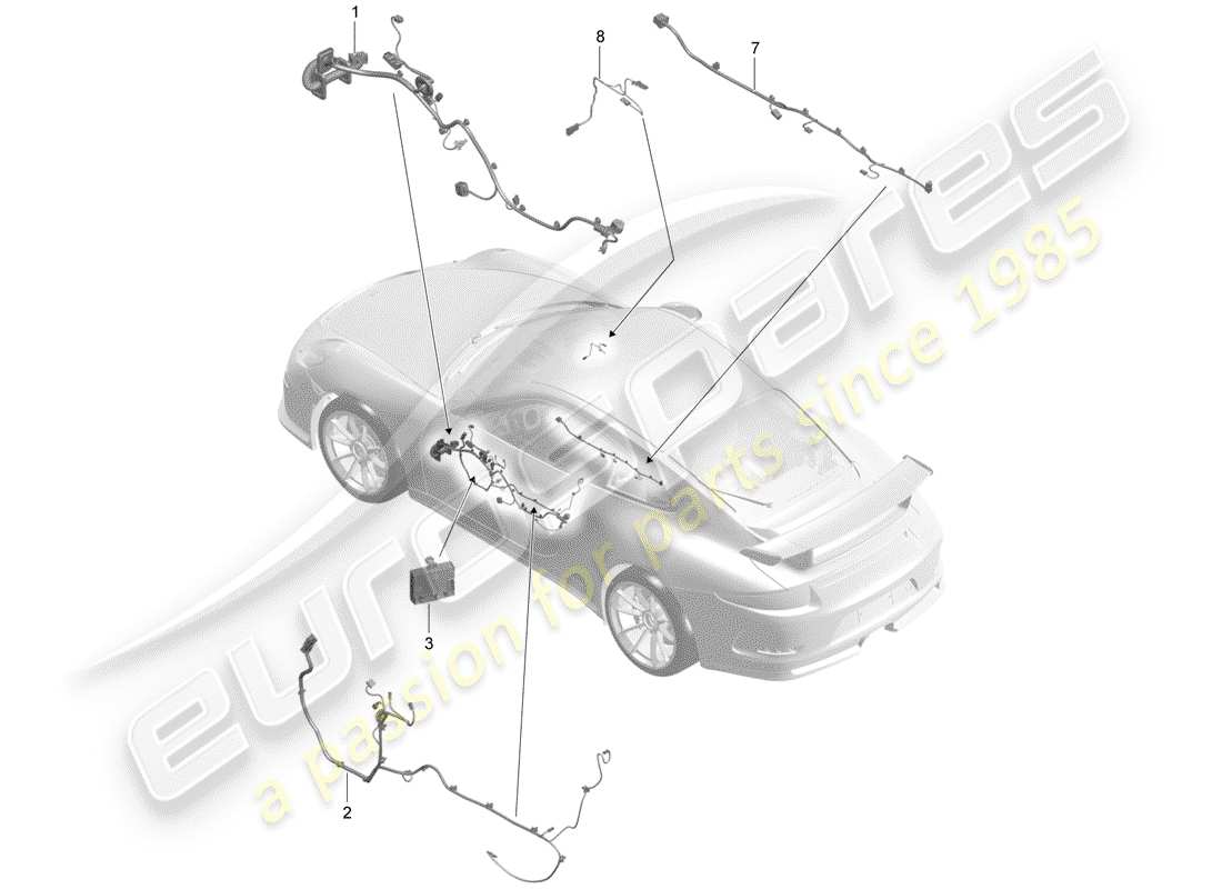 porsche 2015 (991-1 r/gt3/rs) cableando arneses diagrama de piezas