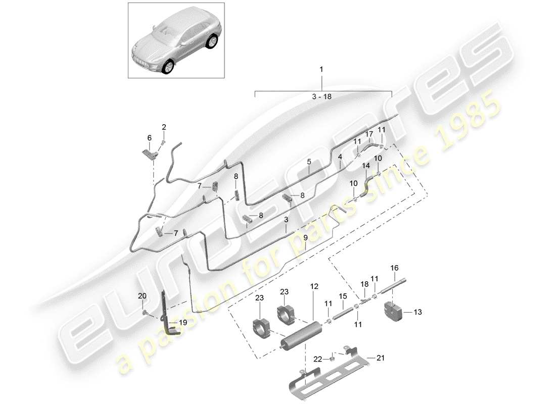 porsche 2014 (macan) diagrama de piezas del sistema de combustible