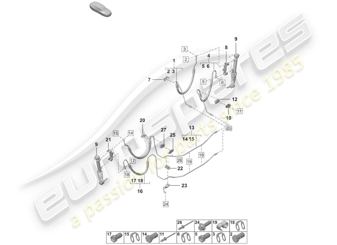 porsche 2020 (992-1) línea hidráulica diagrama de piezas