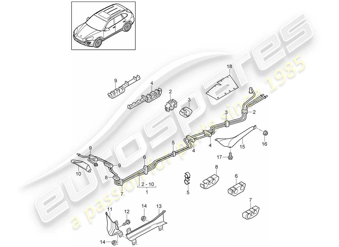 porsche 2013 (cayenne e2 92a) línea de combustible diagrama de piezas