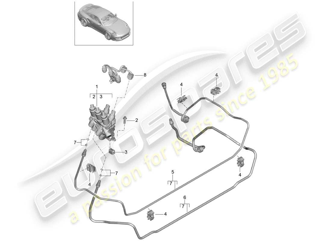 porsche 2017 (991-2 turbo) línea hidráulica diagrama de piezas