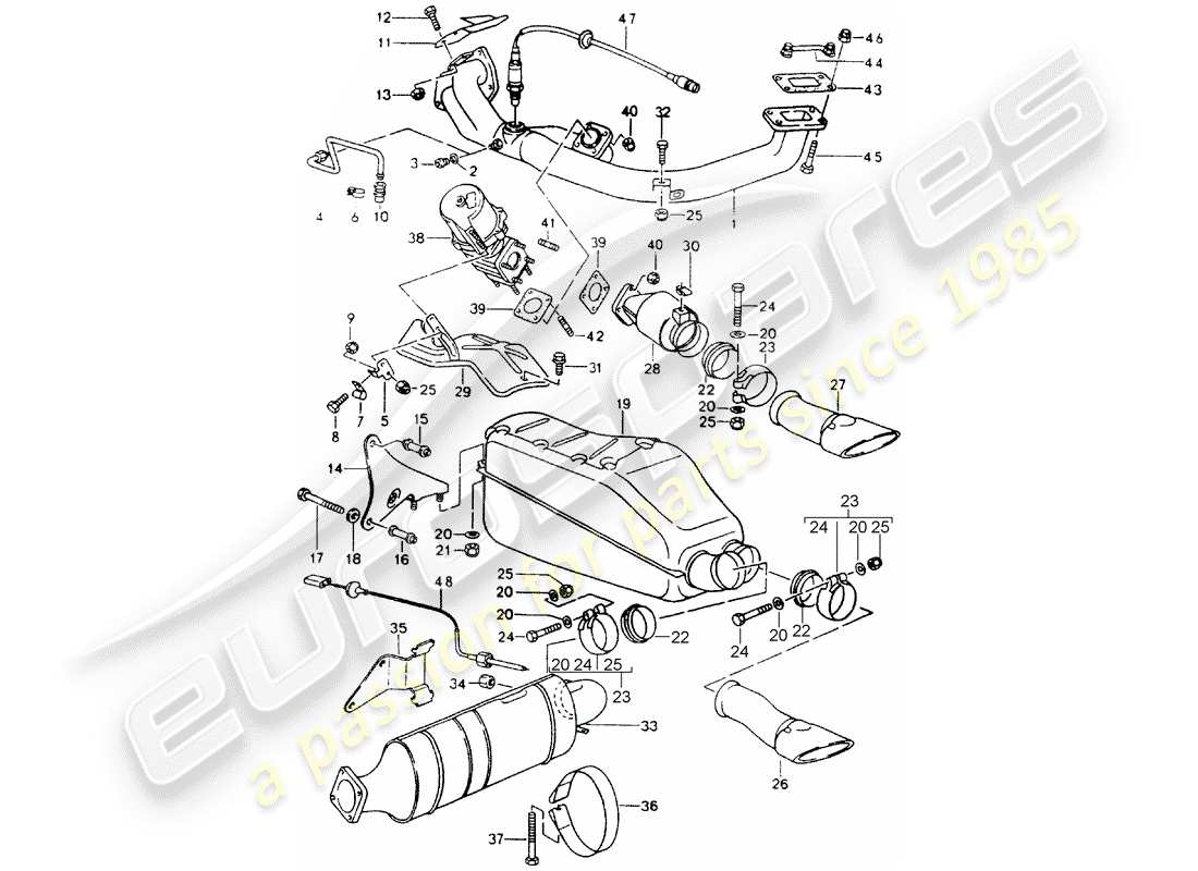 porsche 1991 (964) sistema de escape diagrama de piezas
