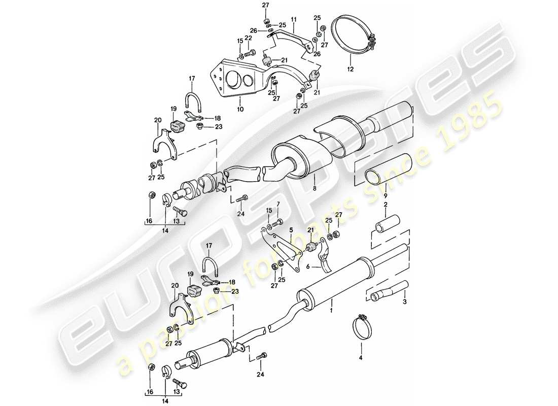 porsche 1976 (924) sistema de escape - silenciador de escape, trasero diagrama de piezas