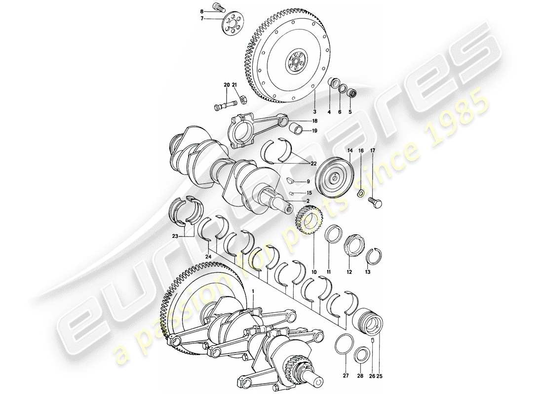 porsche 1972 (914) cigüeñal diagrama de piezas