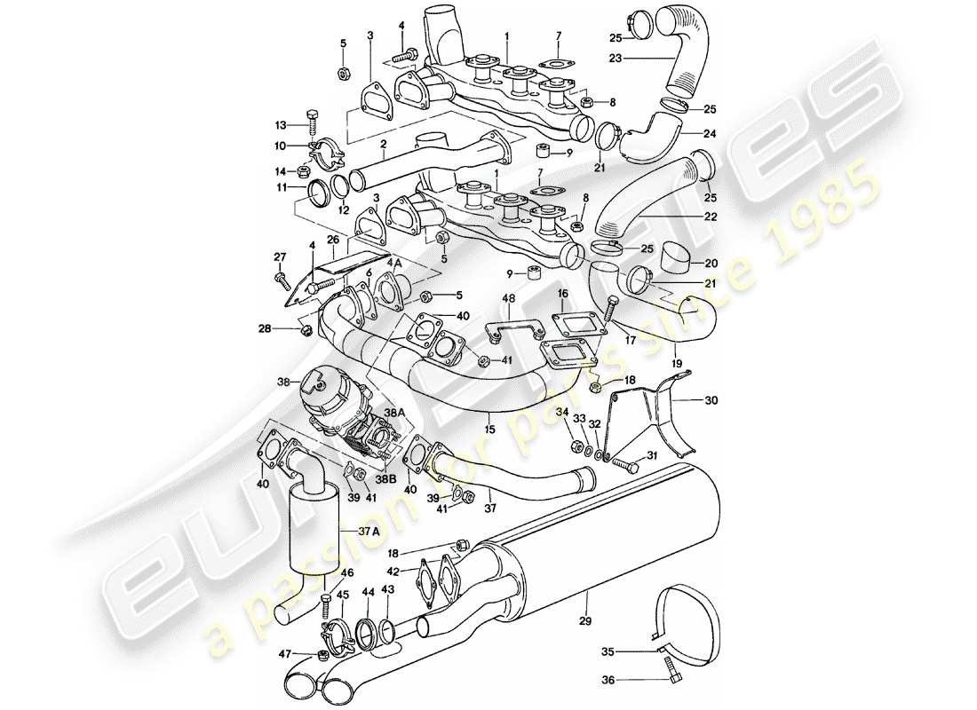 porsche 1980 (911) sistema de escape diagrama de piezas