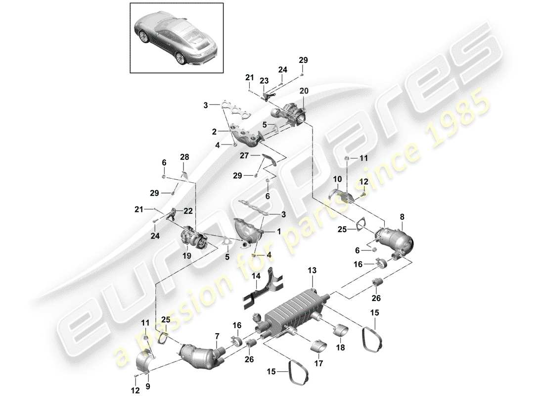 porsche 2017 (991-2) sistema de escape diagrama de piezas