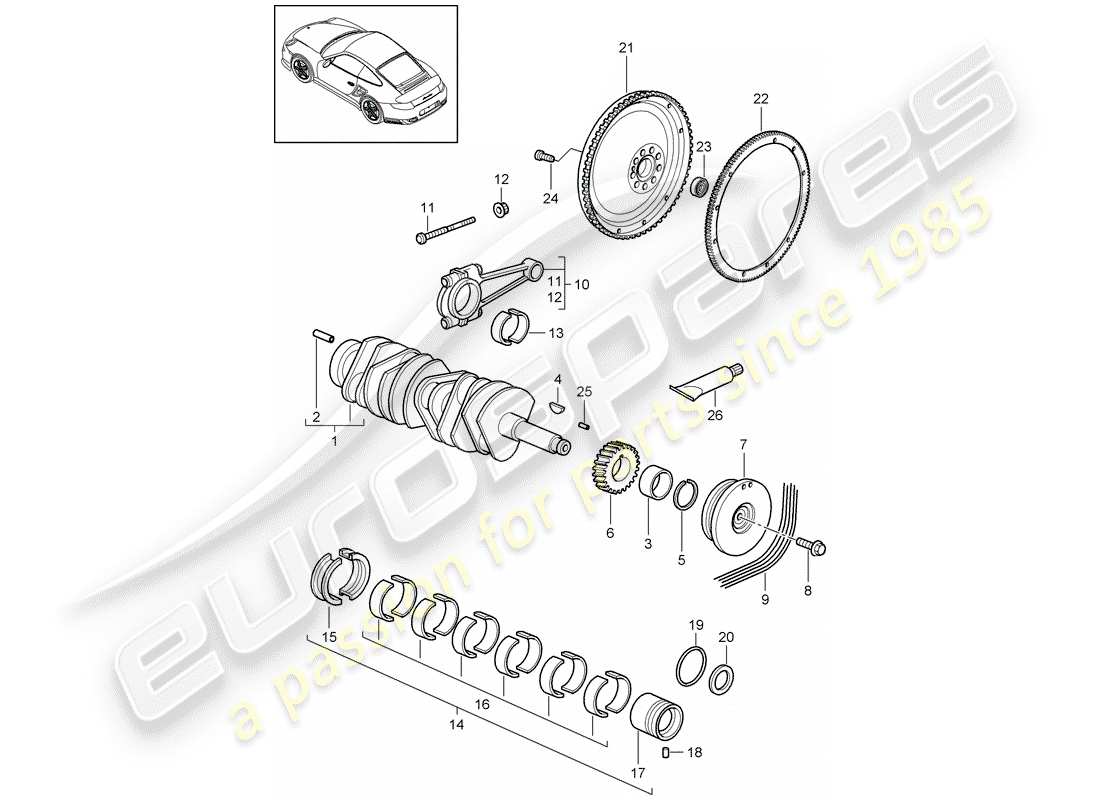 porsche 2012 (997-2 turbo / gt2 rs) diagrama de piezas del cigüeñal