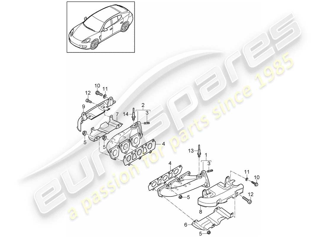 porsche 2012 (panamera 970) sistema de escape diagrama de piezas