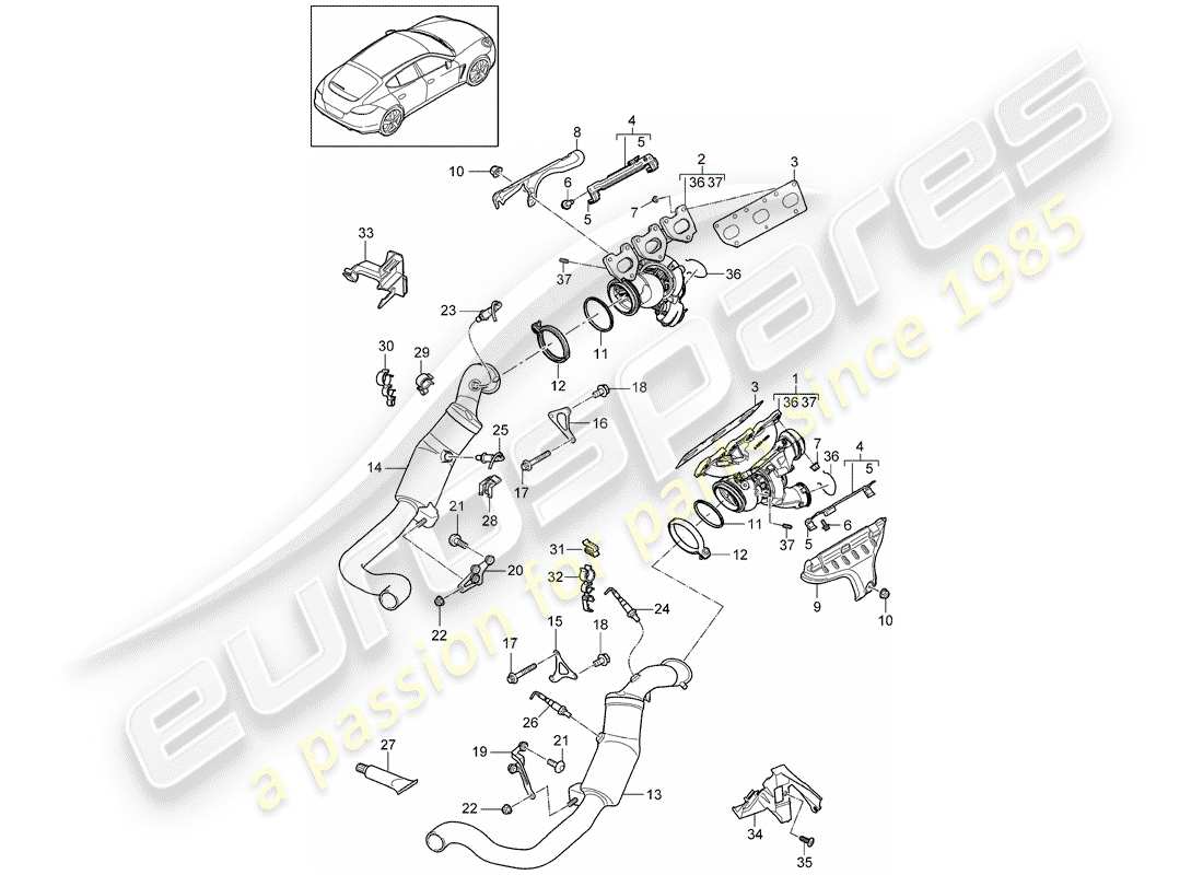 porsche 2012 (panamera 970) sistema de escape diagrama de piezas