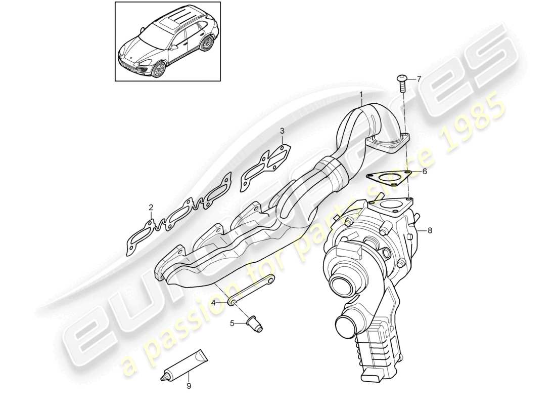 porsche 2013 (cayenne e2 92a) diagrama de piezas del sistema de escape colectores de escape