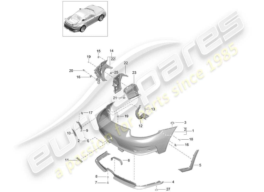 porsche 2017 (991-2 r/gt3/rs) diagrama de piezas del parachoques
