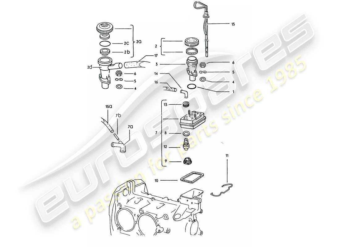 porsche 1974 (914) lubricación del motor - cuello de llenado - purga diagrama de piezas