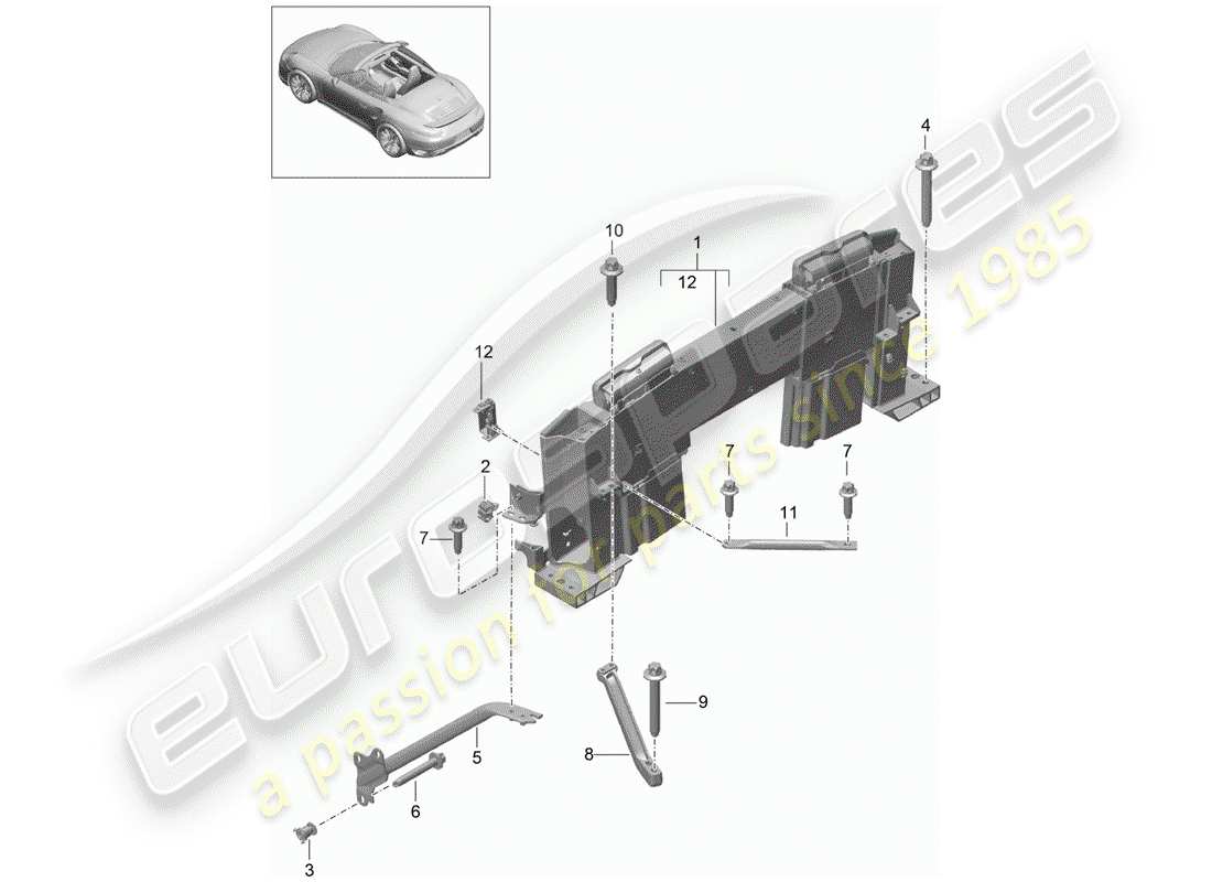 porsche 991 turbo (2020) diagrama de piezas de la barra antivuelco