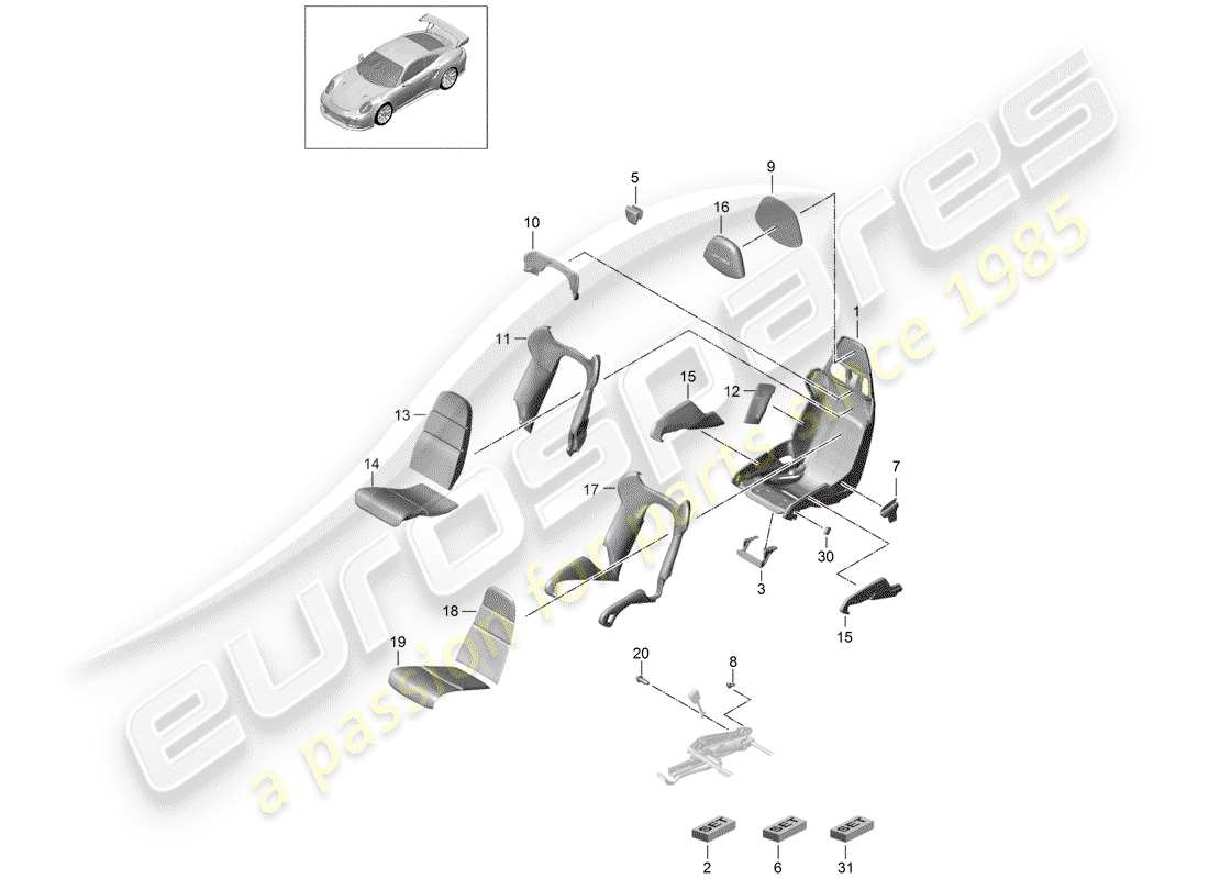 porsche 2020 (991-2 turbo) diagrama de piezas de seat