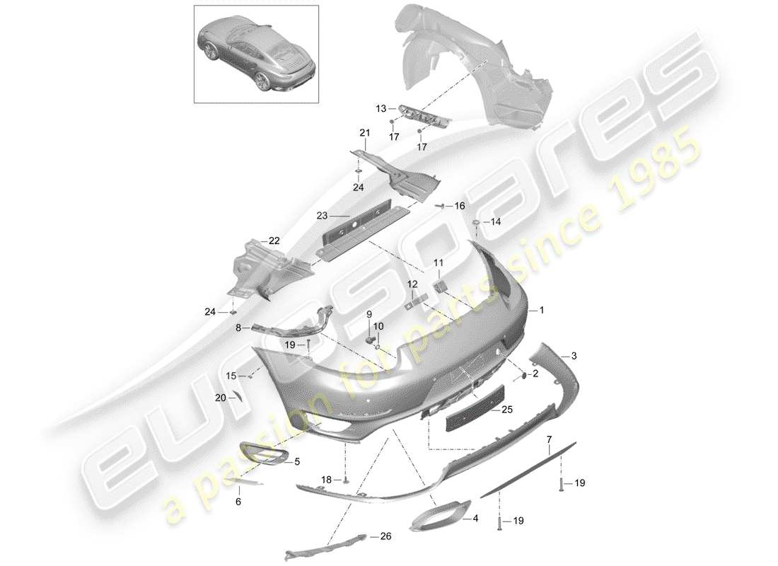 porsche 991 turbo (2017) diagrama de piezas del parachoques