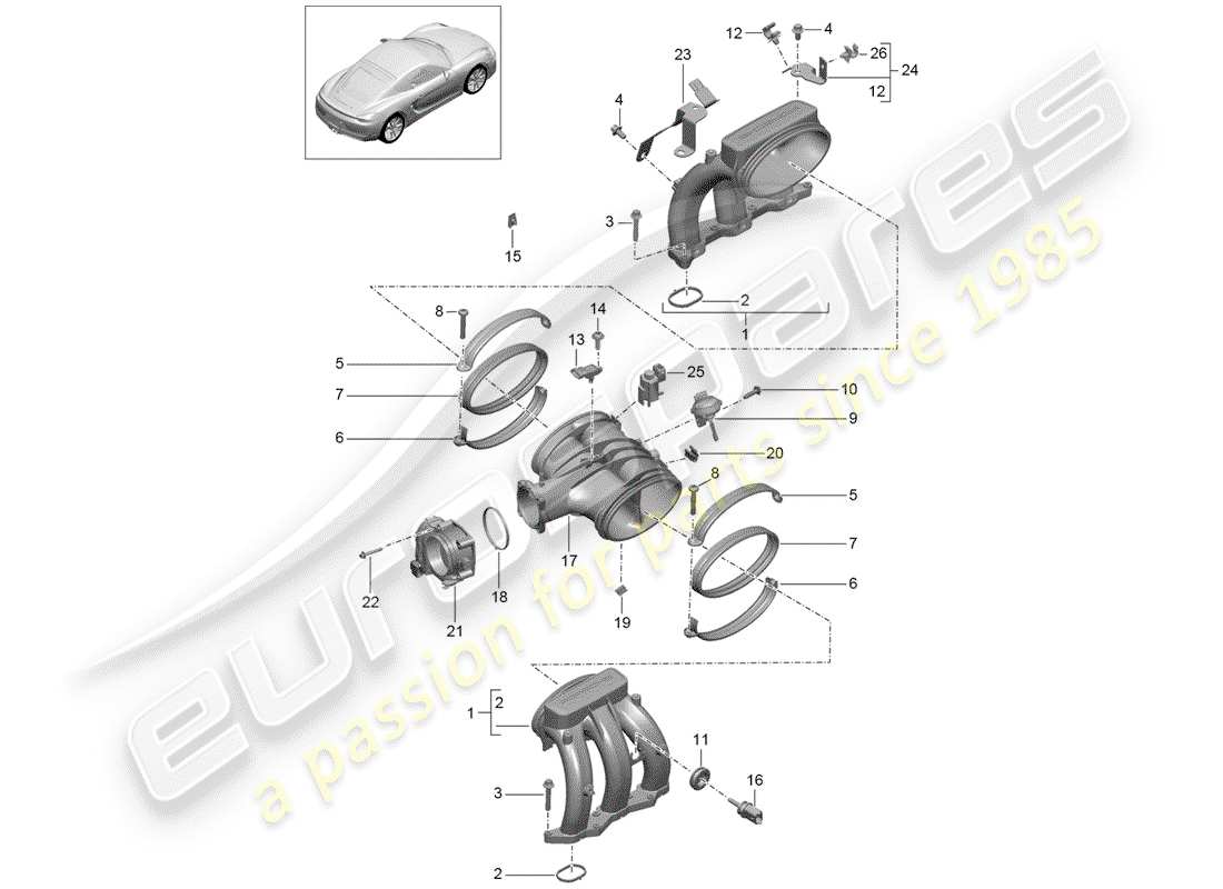 porsche cayman 981 (2015) diagrama de piezas del distribuidor de aire de admisión