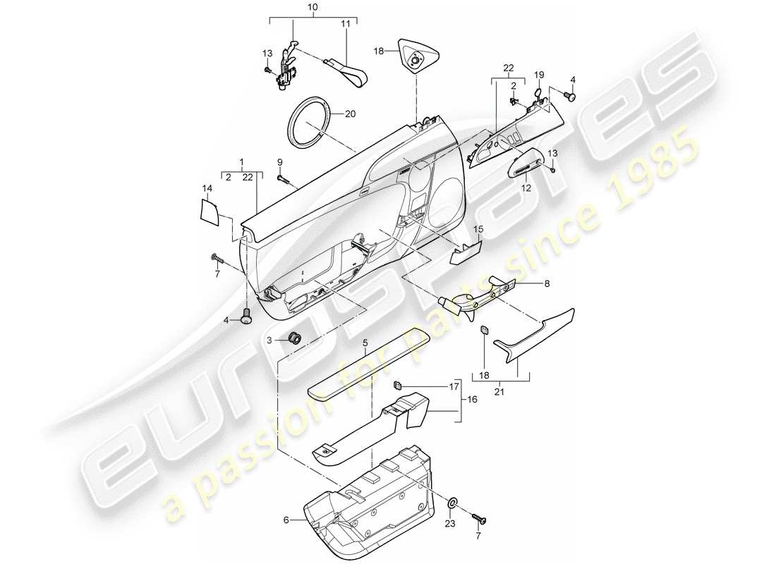 porsche 2011 (997-2 turbo / gt2 rs) panel de la puerta diagrama de piezas