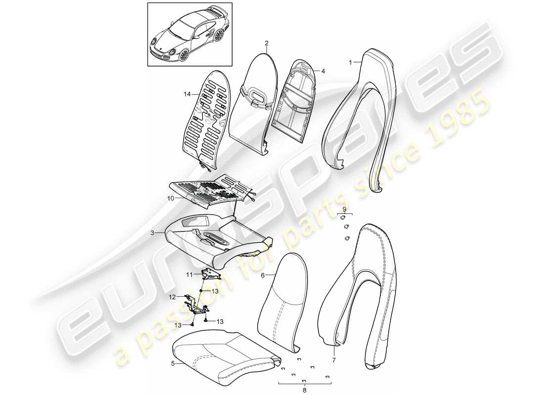 porsche 2011 (997-2 turbo / gt2 rs) parte de espuma diagrama de piezas