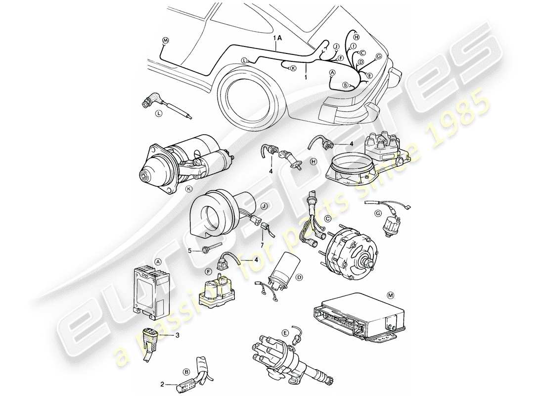 porsche 1986 (911) arneses de cableado - motor diagrama de piezas
