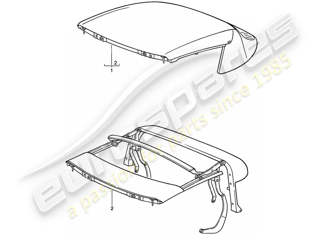 porsche 1987 (911) top convertible - marco superior - ajustable eléctricamente diagrama de piezas