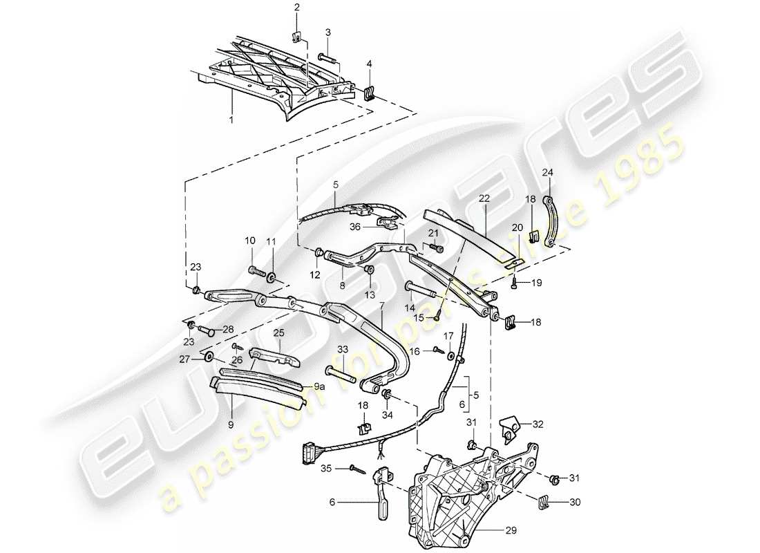 porsche 2003 (996 turbo / gt2) marco superior - piezas individuales diagrama de piezas
