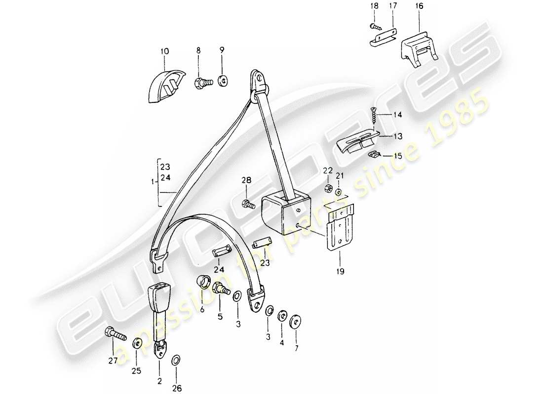 porsche 1990 (964) cinturón de seguridad diagrama de piezas