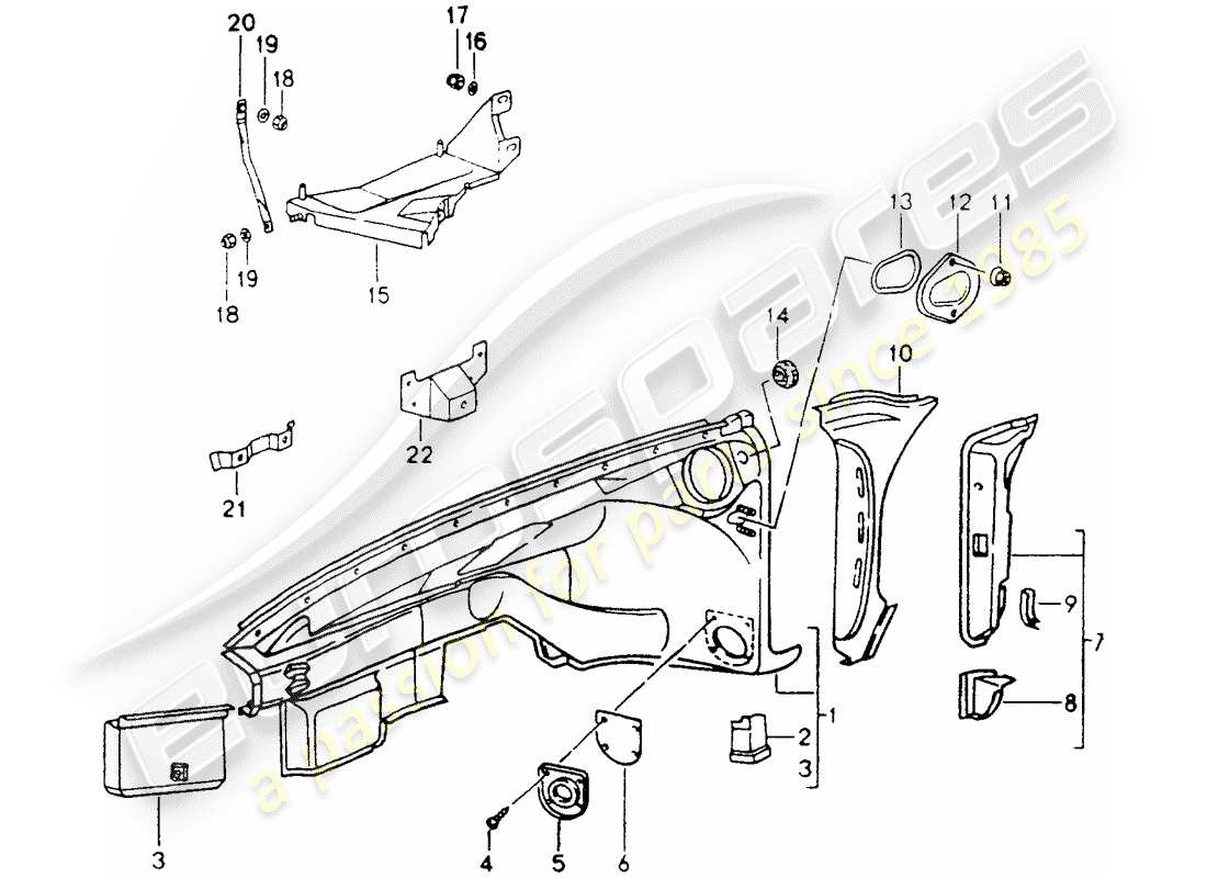 porsche 1990 (964) paneles interiores diagrama de piezas