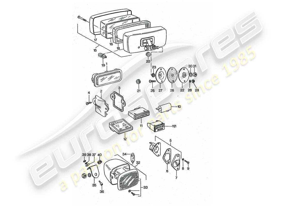 porsche 1975 (911 turbo) luces antiniebla - luz antiniebla trasera diagrama de piezas